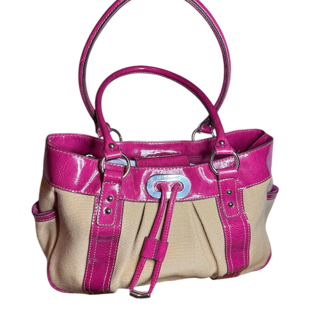 Liz Claiborne Draw me in Handbag Fuschia and Tan Women's Purse Doble Handle 10”